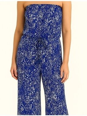 Diane von Furstenberg Ani Blue and White Print Strapless Jumpsuit Size 6
